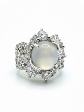 CLEAR CZ GLASS SILVER STATEMENT RING